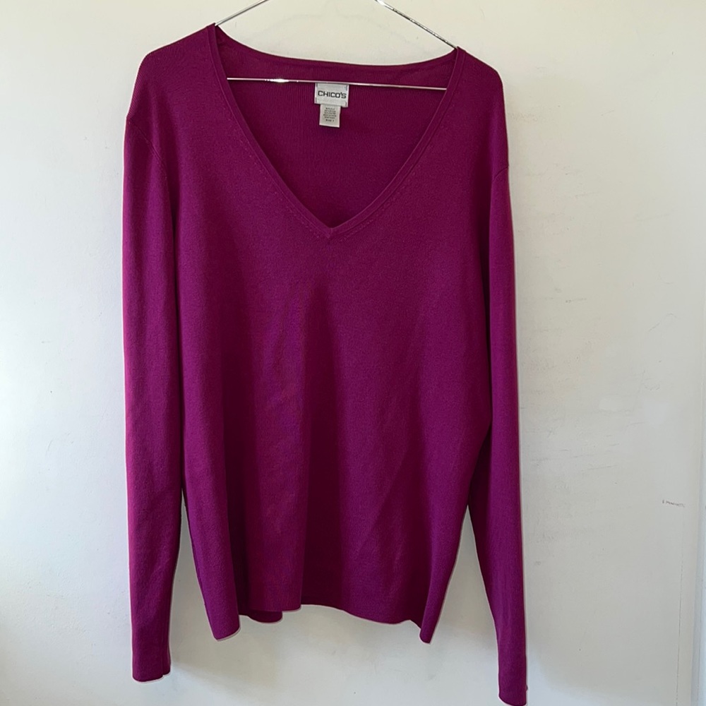 Chico’s Women’s 1 V-neck Eggplant Silk Blend Pullover Sweater